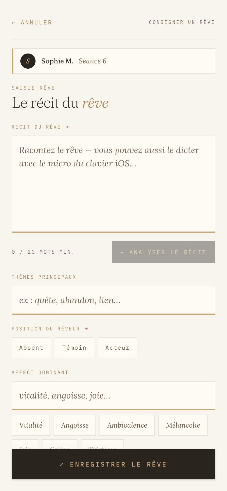 Dépôt de rêve en séance sur mobile