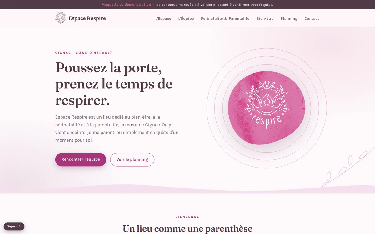 Maquette Espace Respire sur ordinateur