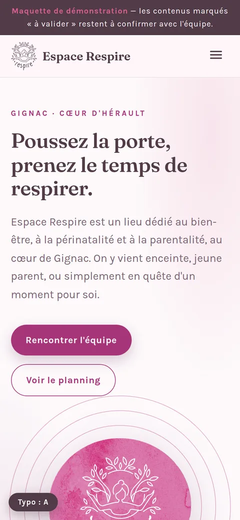 Version mobile de la maquette Espace Respire
