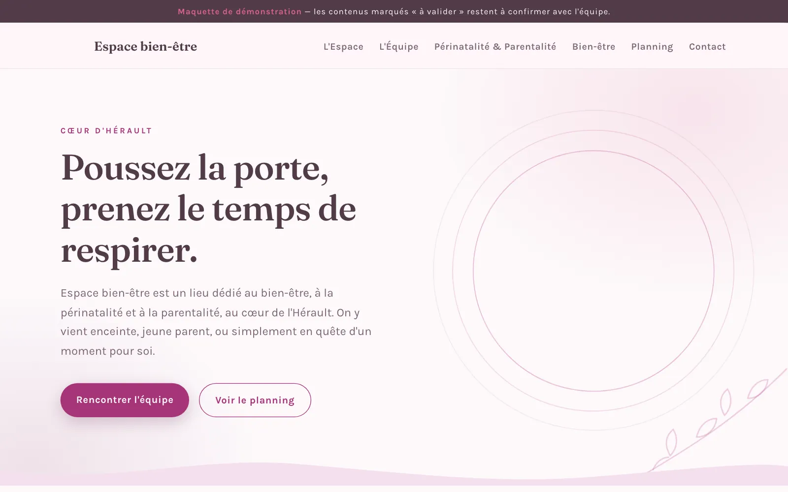 Maquette anonymisée sur ordinateur : Lieu de bien-être, Cœur d'Hérault