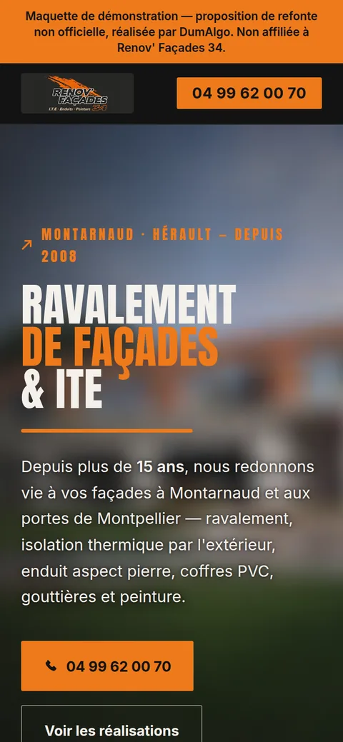 Version mobile de la maquette Renov' Façades 34